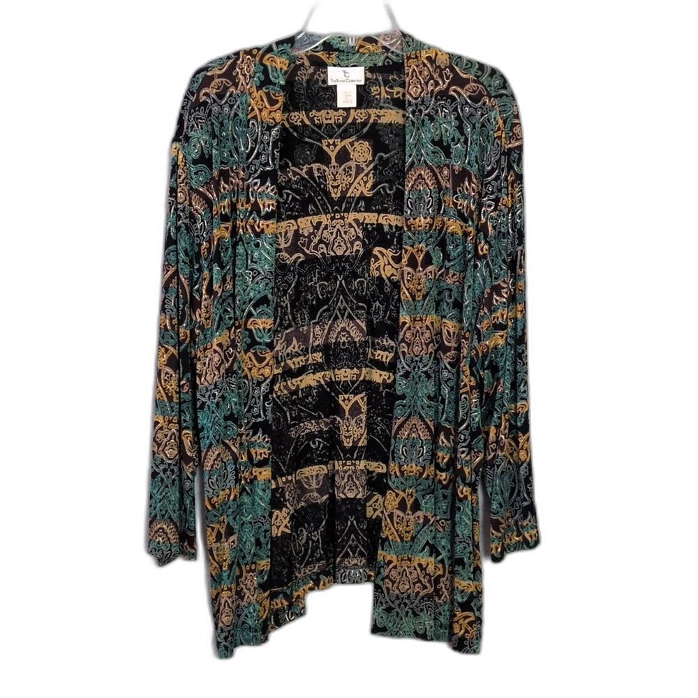 TTC The Travel Collection Teal Gold Stretch Slinky Shoulder Pads Jacket 2X VTG